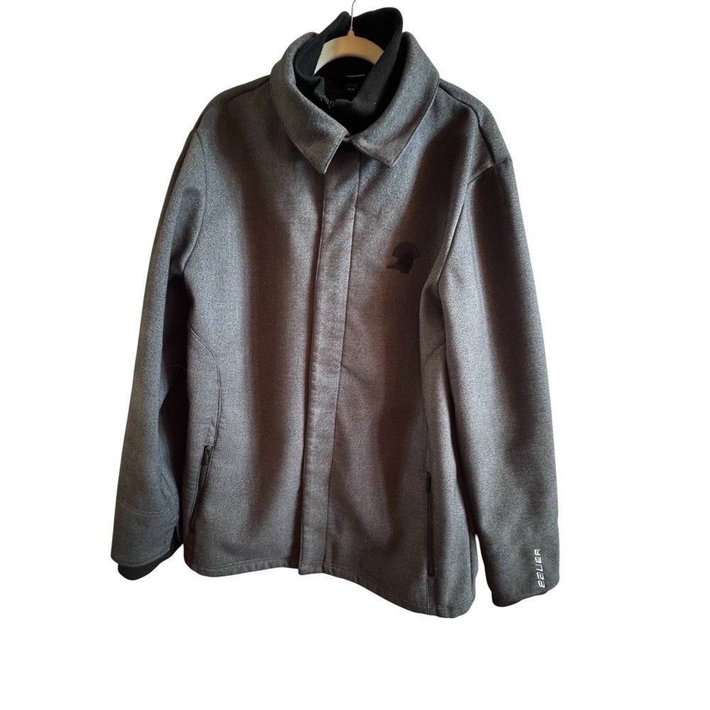 Bauer Hockey Men'sXL Gray Mid Length Coat Snap Zipper Inside Panel Pockets Sharp
